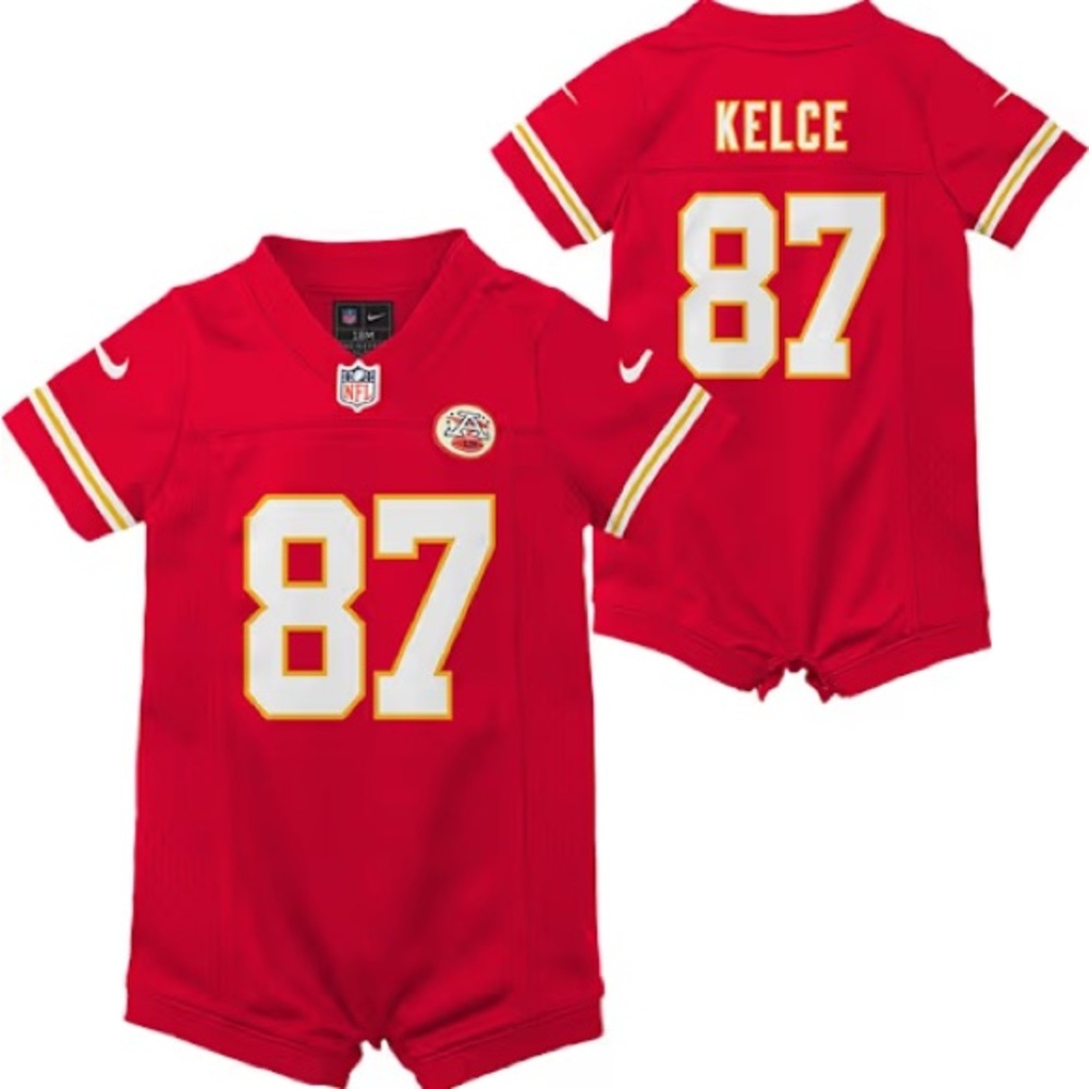 TRAVIS KELCE KANSAS CITY CHIEFS BABY RED NIKE HOME ROMPER FOOTBALL JERSEY 12 mos